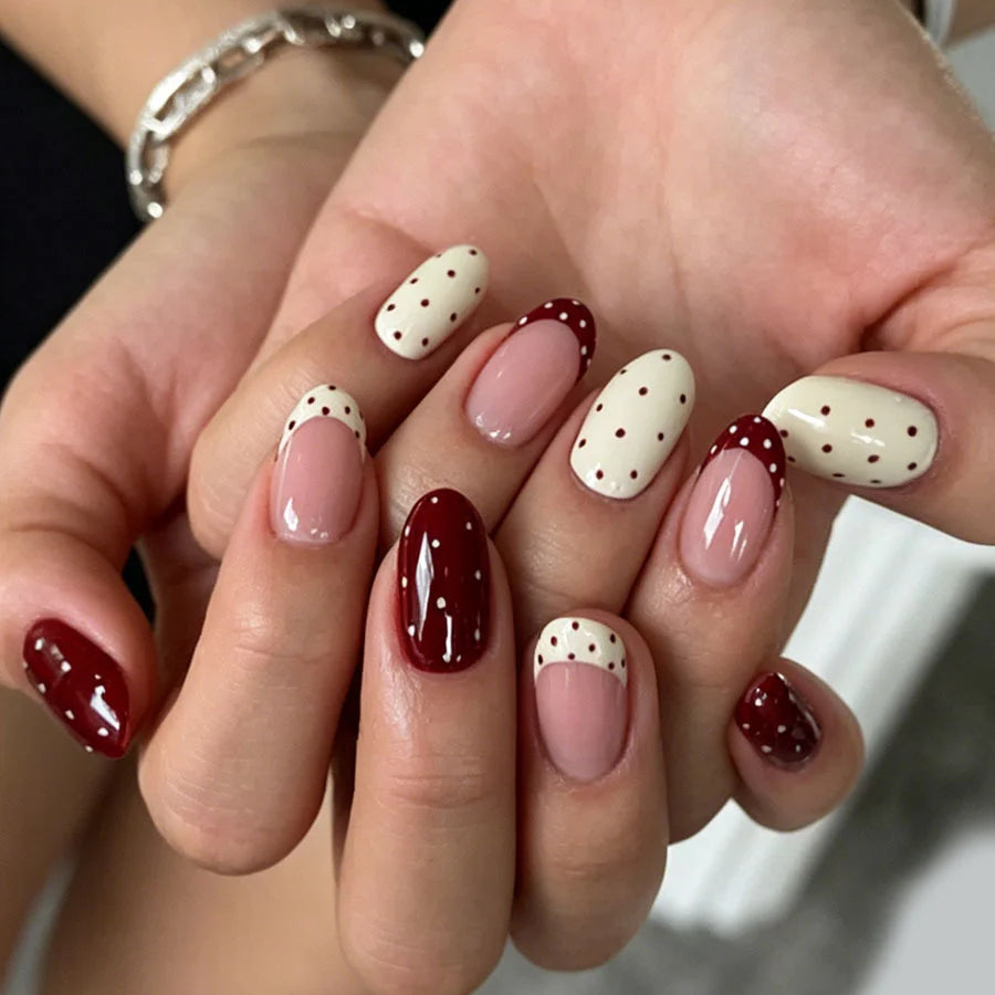 Press-On Nail Set Polka Dot Acrylic Kit