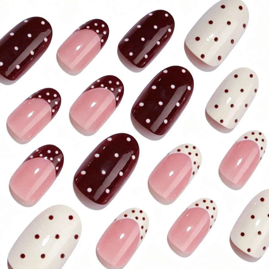 Press-On Nail Set Polka Dot Acrylic Kit