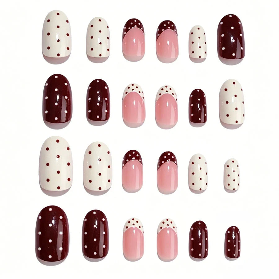 Press-On Nail Set Polka Dot Acrylic Kit