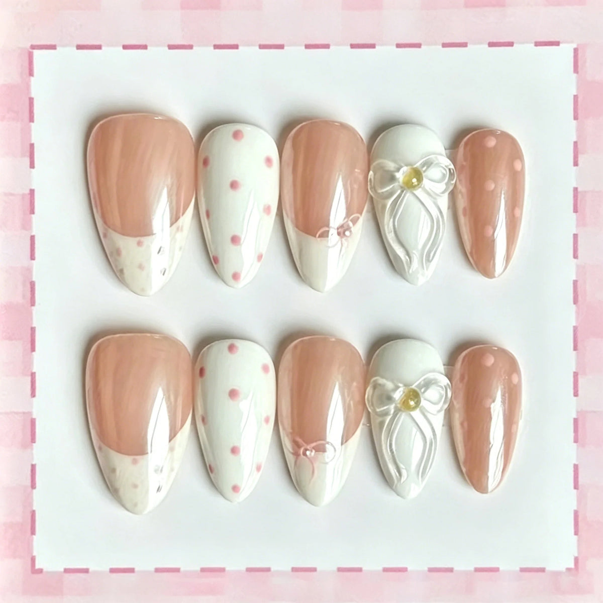 Press-On Nail Set Polka Dot & Bow Salon-Quality