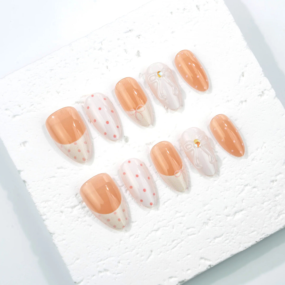Press-On Nail Set Polka Dot & Bow Salon-Quality