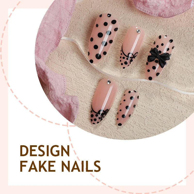 Press-On Nail Set Polka Dot & Bow Sizes Included