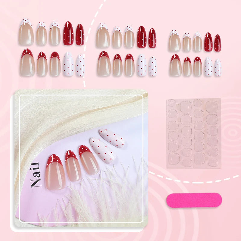 Press-On Nail Set Polka Dot Full Set & Multiple Sizes
