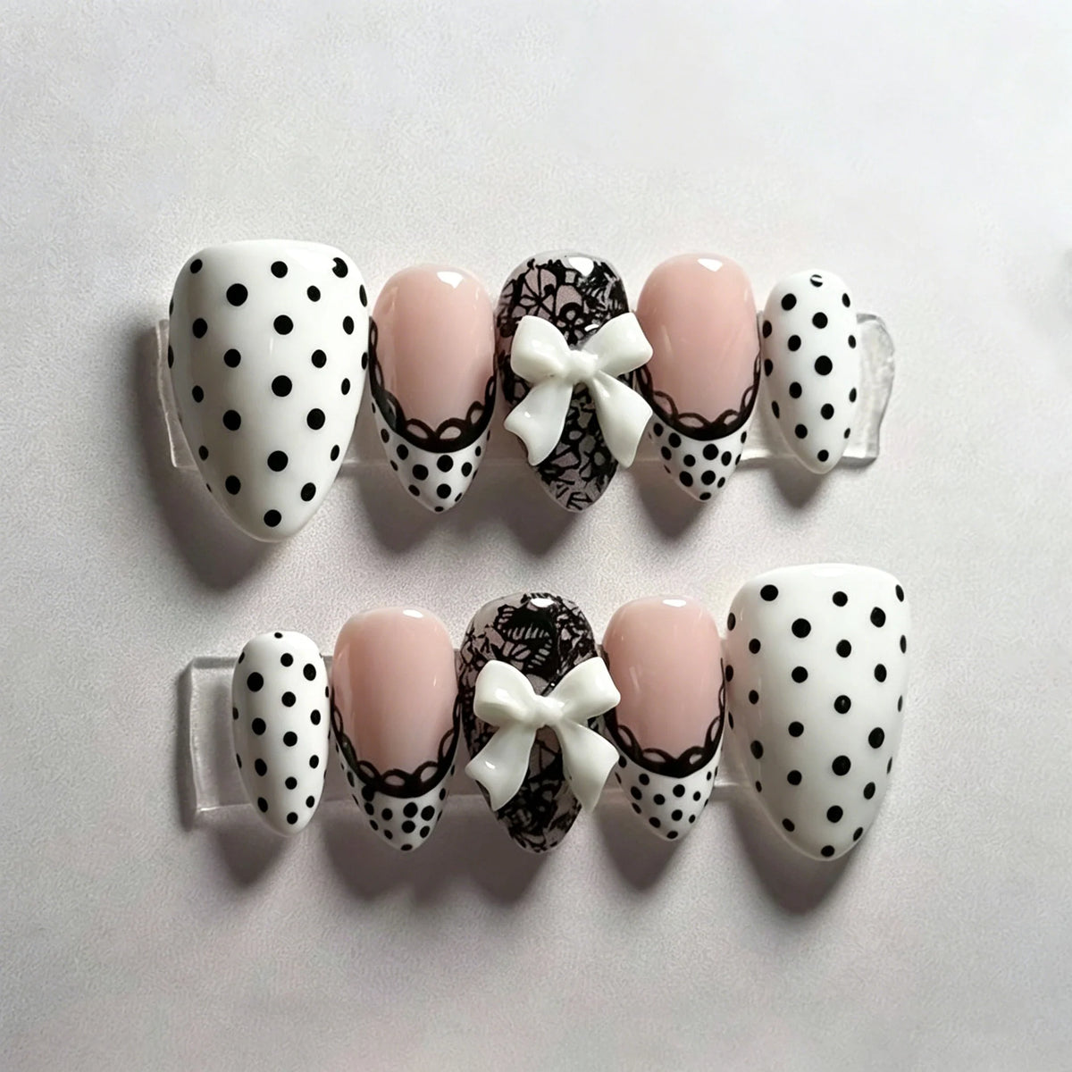 Press-On Nail Set Polka Dot & Lace Easy Application