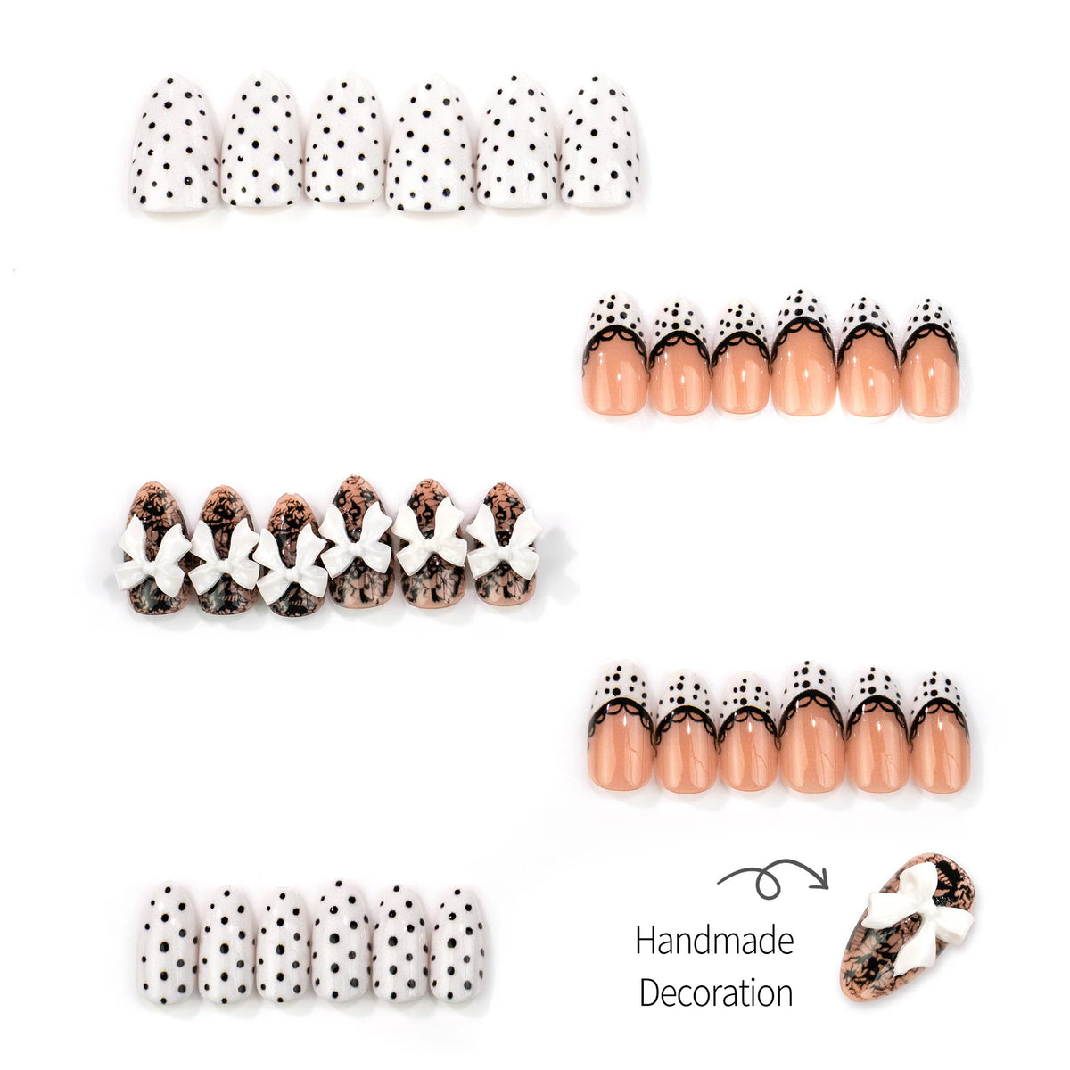 Press-On Nail Set Polka Dot & Lace Easy Application