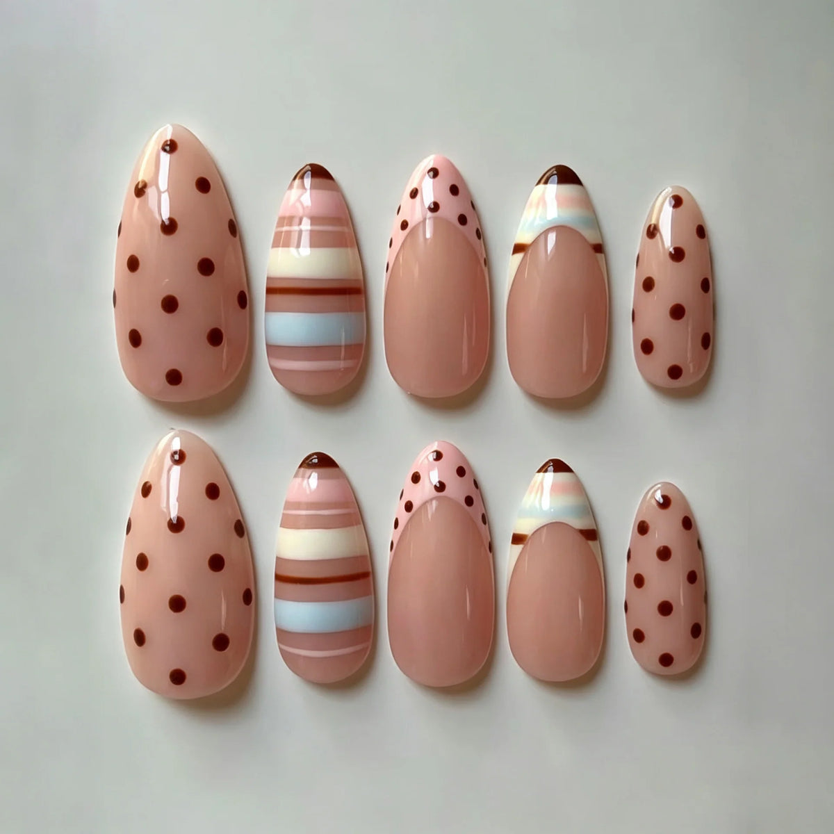 Press-On Nail Set Polka Dot & Striped Customizable Fit