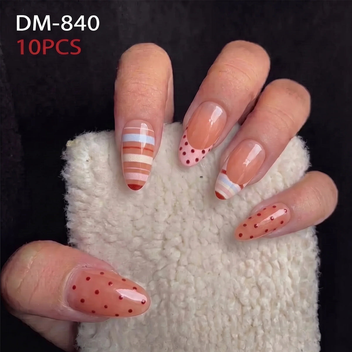 Press-On Nail Set Polka Dot & Striped Customizable Fit