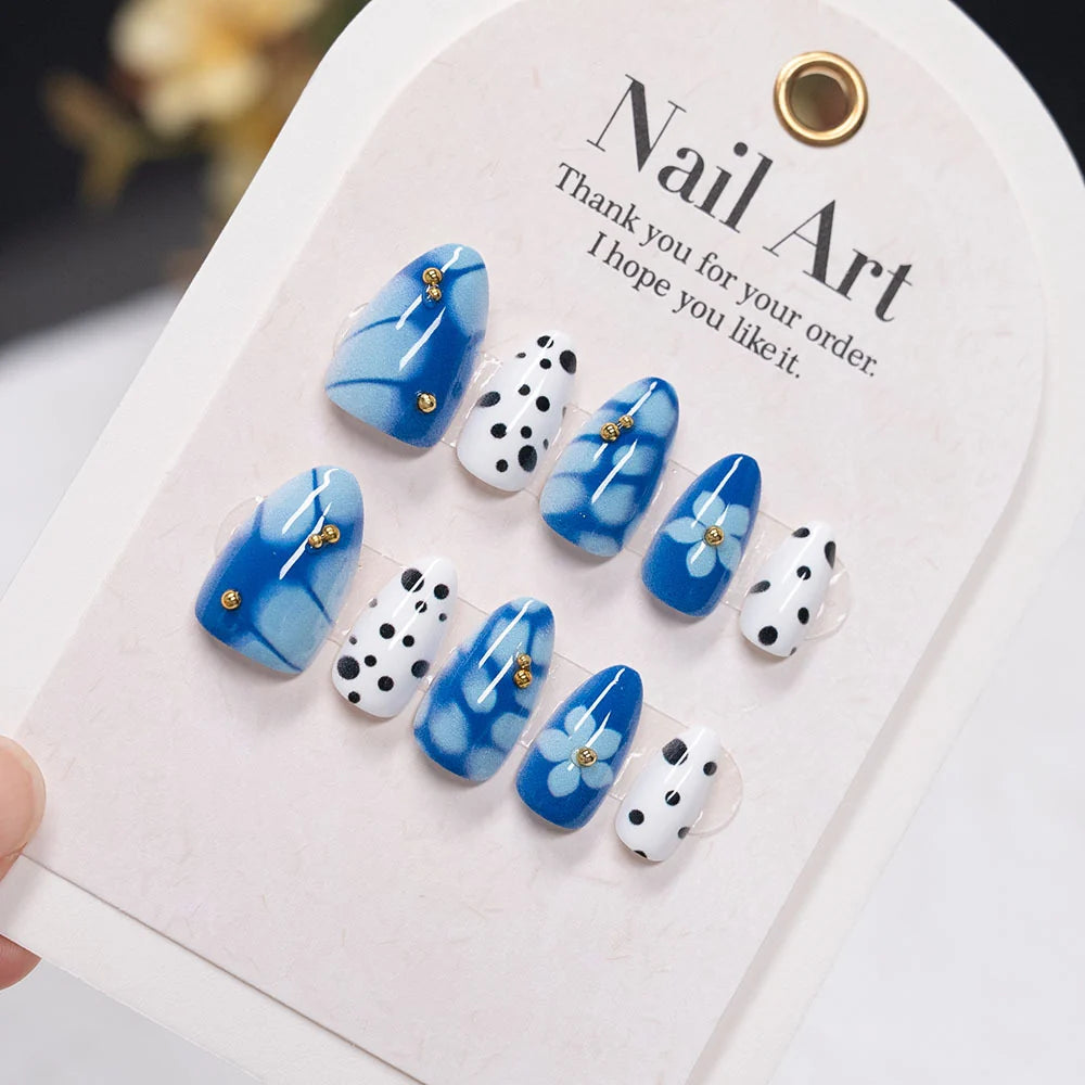 Press-On Nail Set Pre-Applied Adhesive Artistic Floral Multiple Sizes