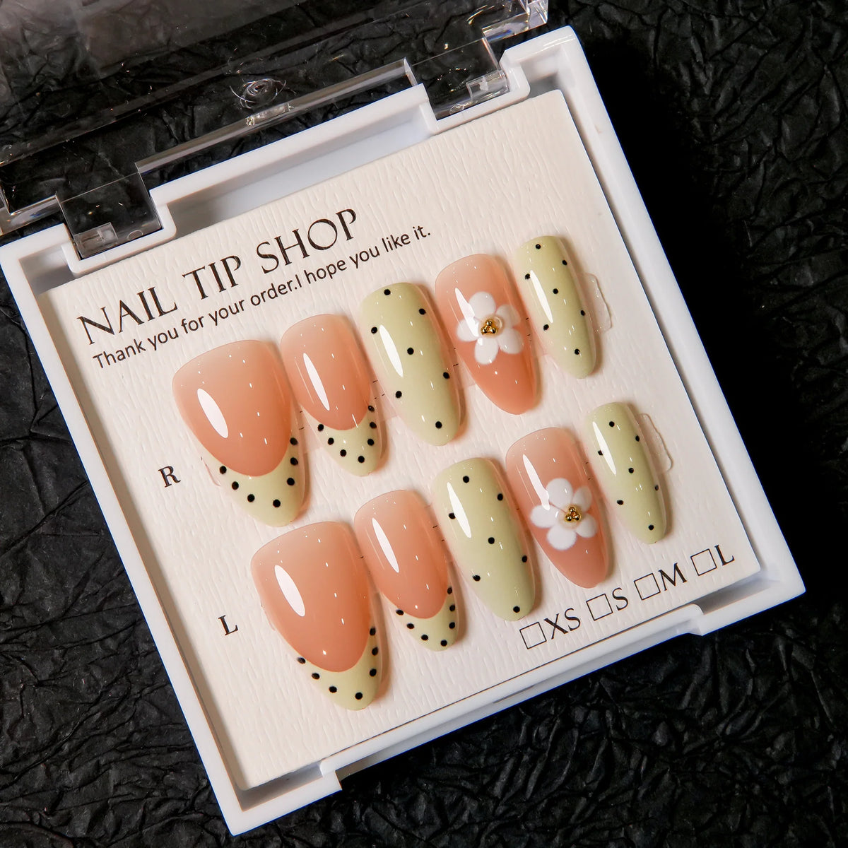 Press-On Nail Set Pre-Applied Adhesive Floral Accents Reusable