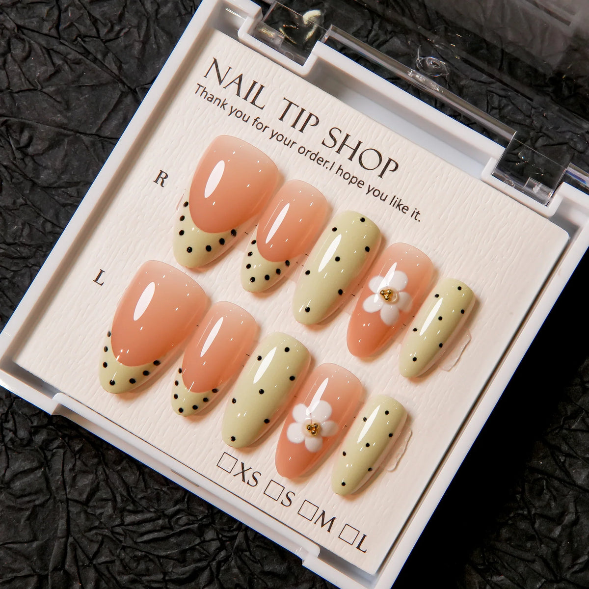 Press-On Nail Set Pre-Applied Adhesive Floral Accents Reusable