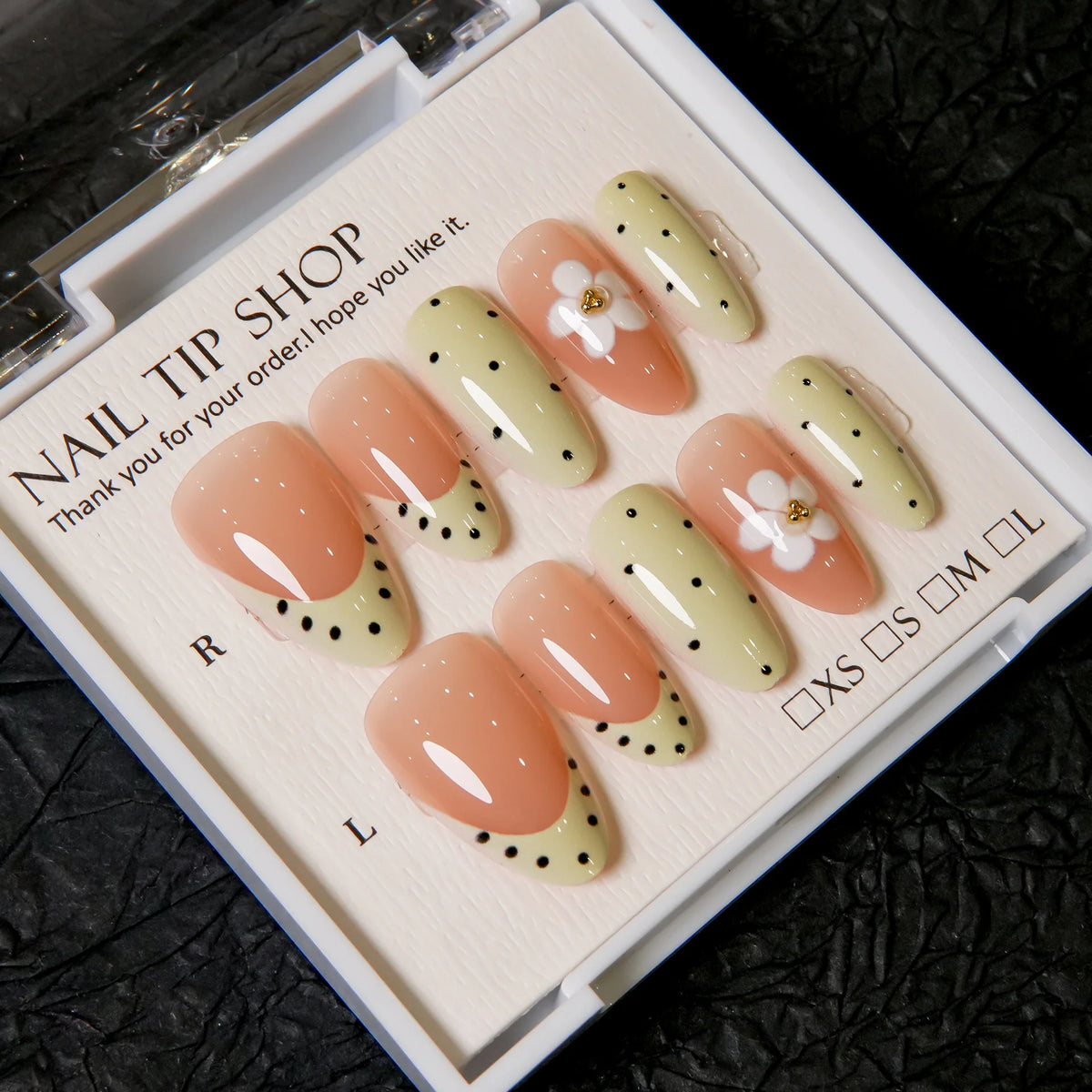 Press-On Nail Set Pre-Applied Adhesive Floral Accents Reusable