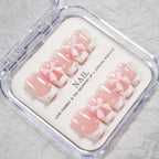 Press-On Nail Set Pre-Applied Adhesive Pink Bow & Pearl