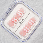 Press-On Nail Set Pre-Applied Adhesive Pink Bow & Pearl