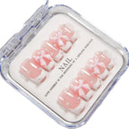 Press-On Nail Set Pre-Applied Adhesive Pink Bow & Pearl