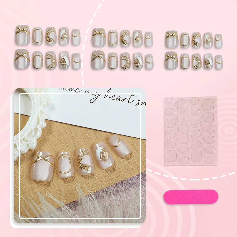 Press-On Nail Set Pre-Bonded Lavender Gold Accents
