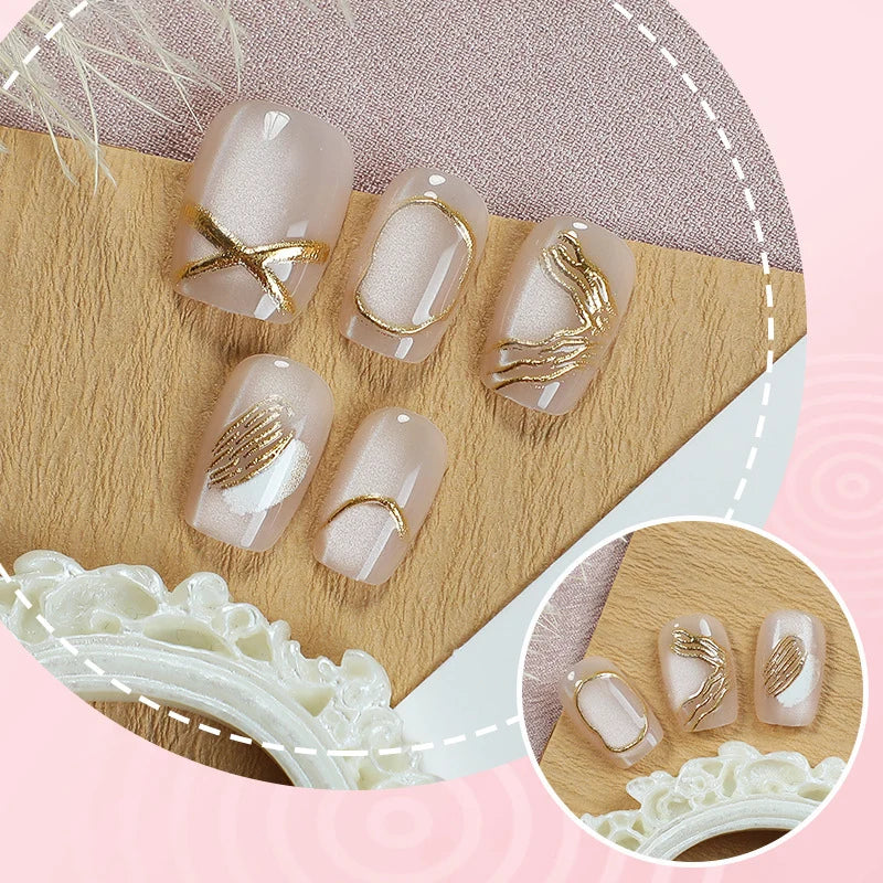 Press-On Nail Set Pre-Bonded Lavender Gold Accents