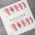 Press-On Nail Set Pre-Designed Pink Floral & Butterfly
