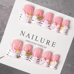 Press-On Nail Set Pre-Designed Pink Floral & Butterfly