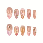 Press-On Nail Set Pre-Glued Acrylic Floral & Embellished