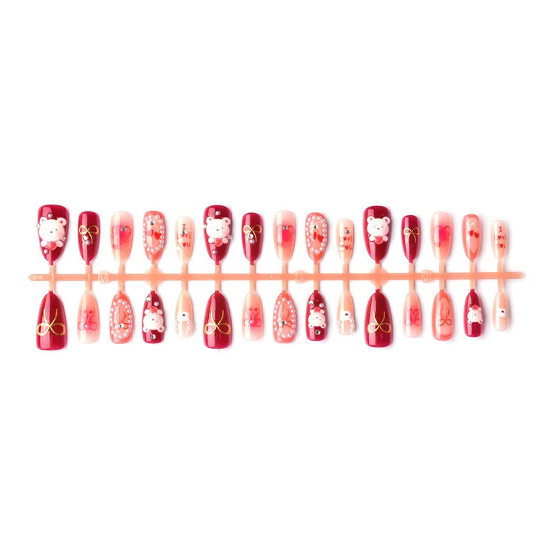 Press-On Nail Set Pre-Glued Bear & Floral Designs