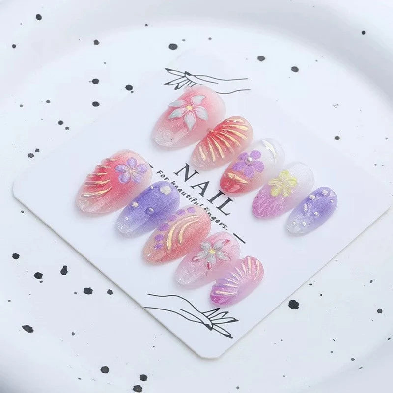 Press-On Nail Set Pre-Glued Floral Designs