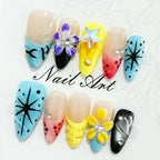 Press-On Nail Set Pre-Glued Floral Designs Chip-Resistant
