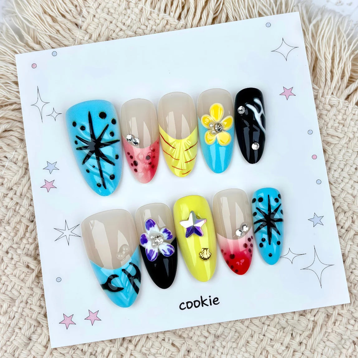 Press-On Nail Set Pre-Glued Floral Designs Chip-Resistant