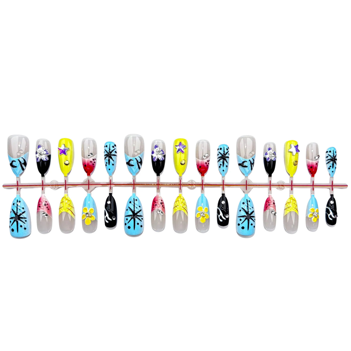 Press-On Nail Set Pre-Glued Floral Designs Chip-Resistant