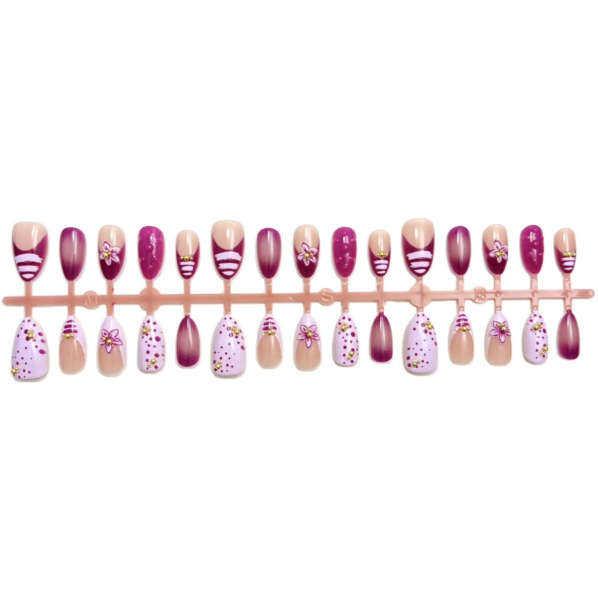 Press-On Nail Set Pre-Glued Floral Designs Long-Lasting