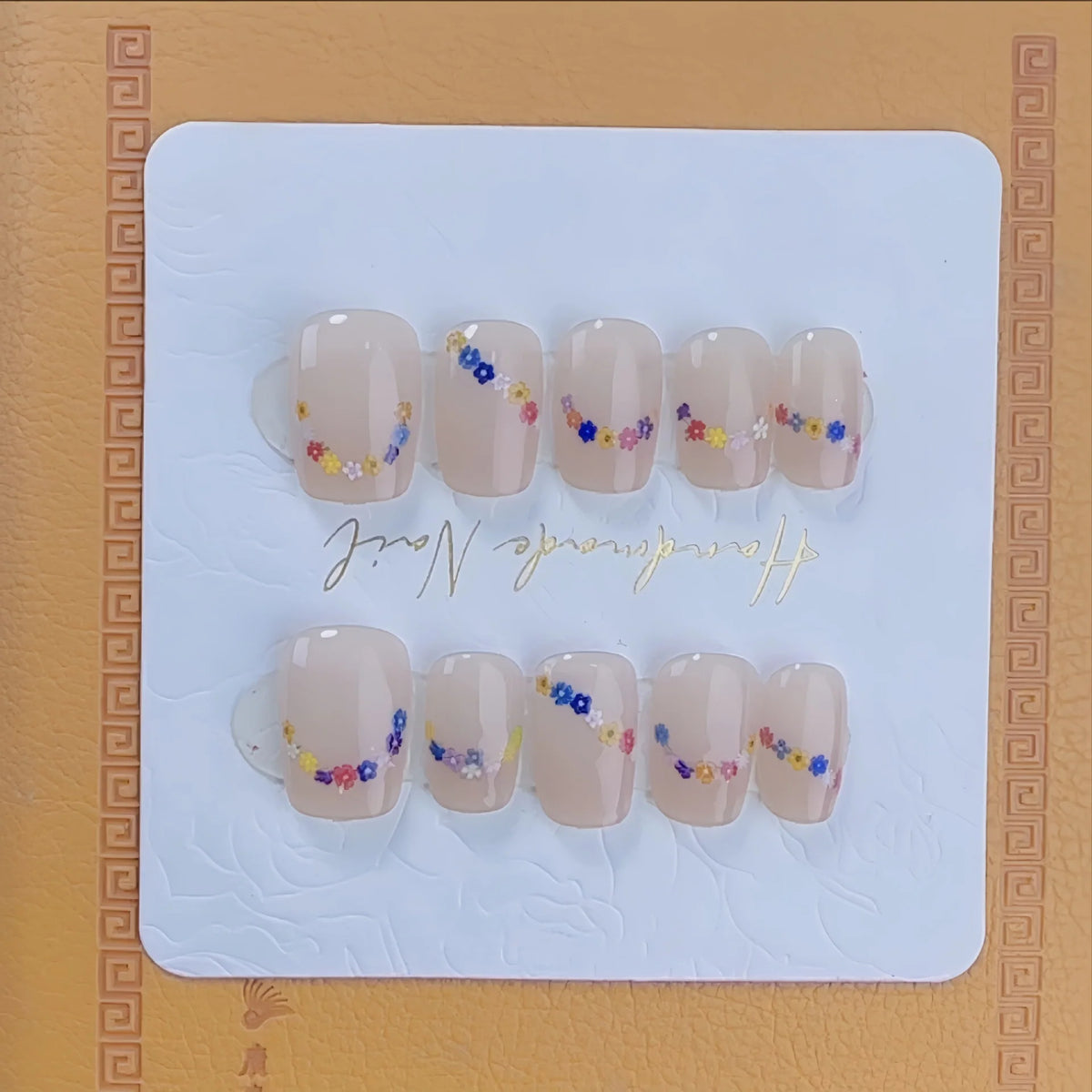 Press-On Nail Set Pre-Glued Glitter Floral