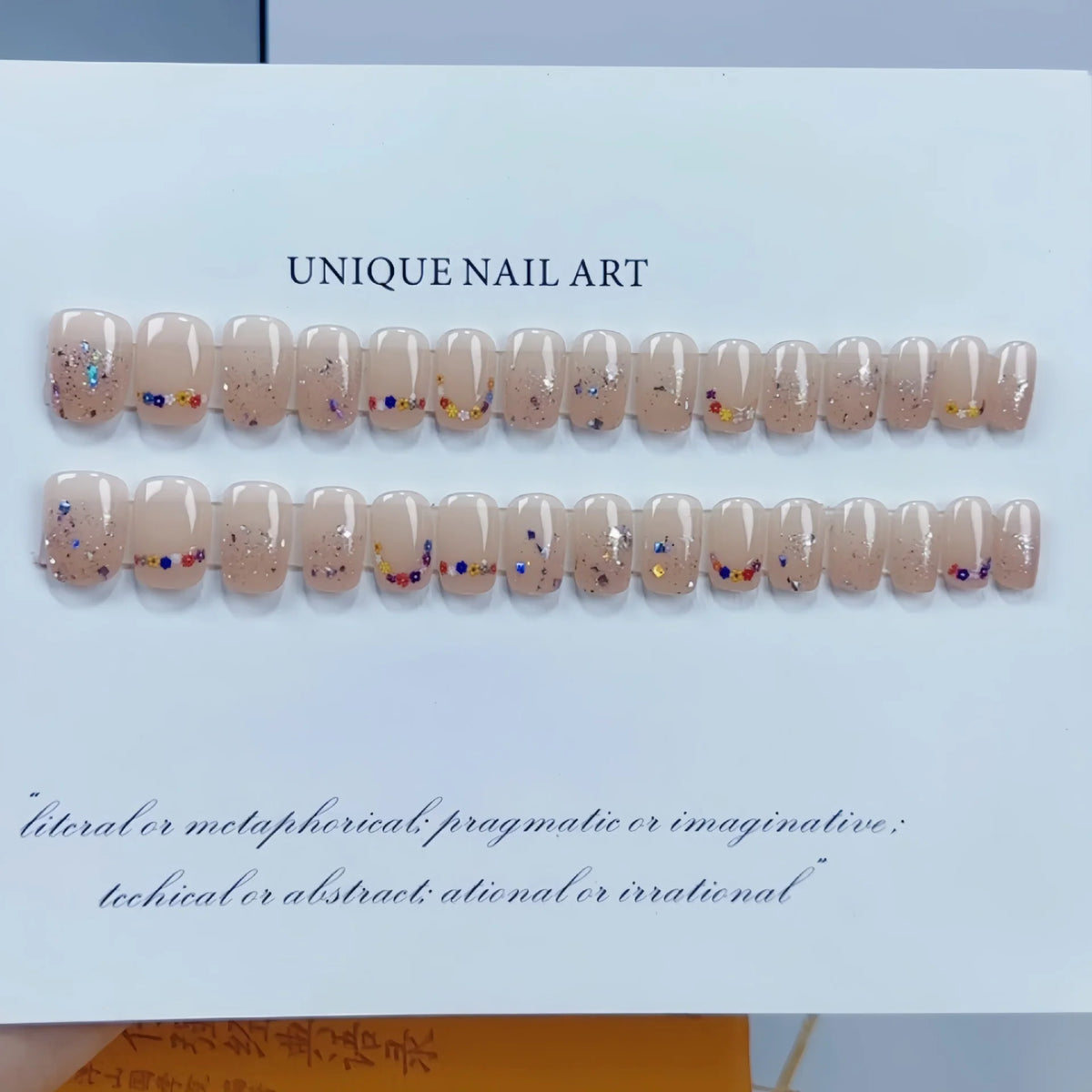 Press-On Nail Set Pre-Glued Glitter Floral