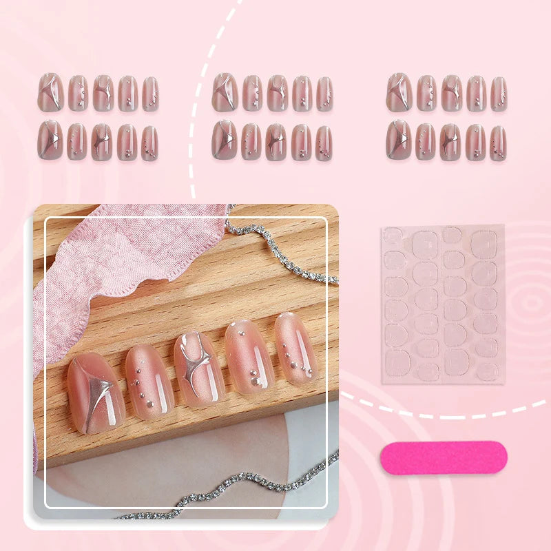 Press-On Nail Set Pre-Glued Ready-To-Wear Elegant Designs