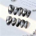 Press-On Nail Set Pre-Shaped Black & Silver Swirl