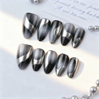 Press-On Nail Set Pre-Shaped Black & Silver Swirl
