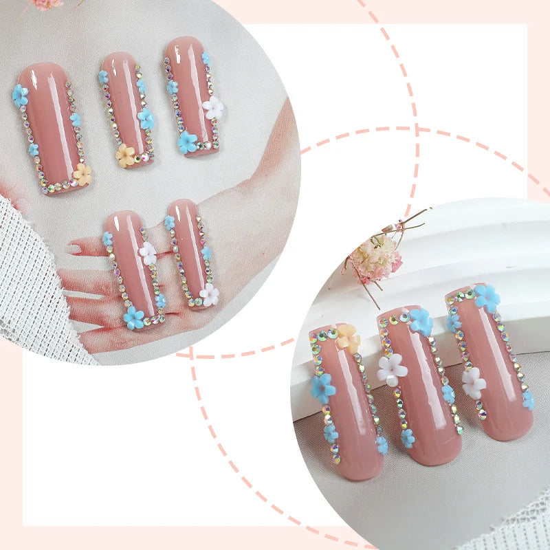 Press-On Nail Set Pre-Shaped Self-Adhesive Shimmering Floral & Glitter