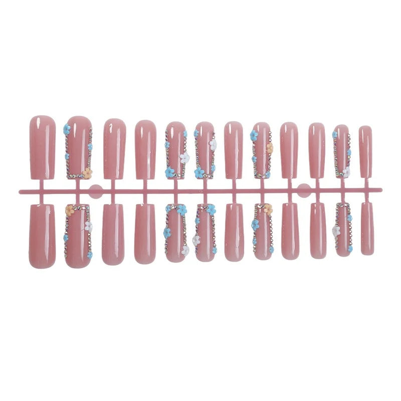 Press-On Nail Set Pre-Shaped Self-Adhesive Shimmering Floral & Glitter
