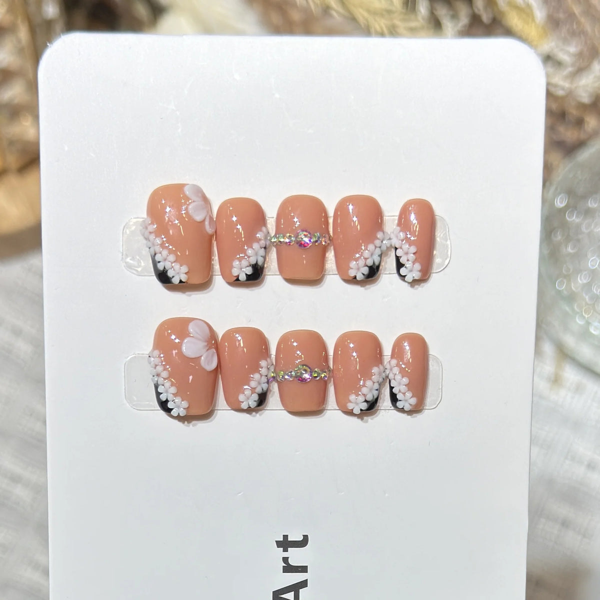 Press-On Nail Set Purple Floral Design Multiple Sizes