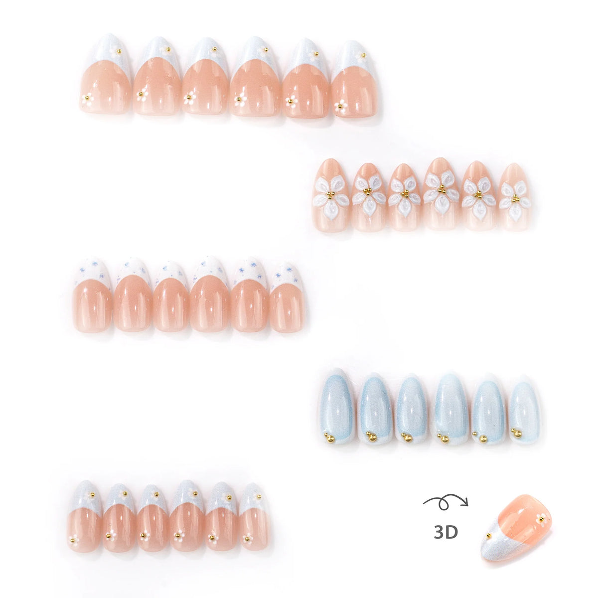 Press-On Nail Set Purple Floral Embellished Easy Application