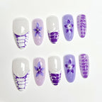 Press-On Nail Set Purple Floral Peel-On & Reusable