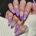 Press-On Nail Set Purple Floral Peel-On & Reusable