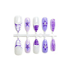 Press-On Nail Set Purple Floral Peel-On & Reusable