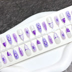 Press-On Nail Set Purple Floral Peel-On & Reusable
