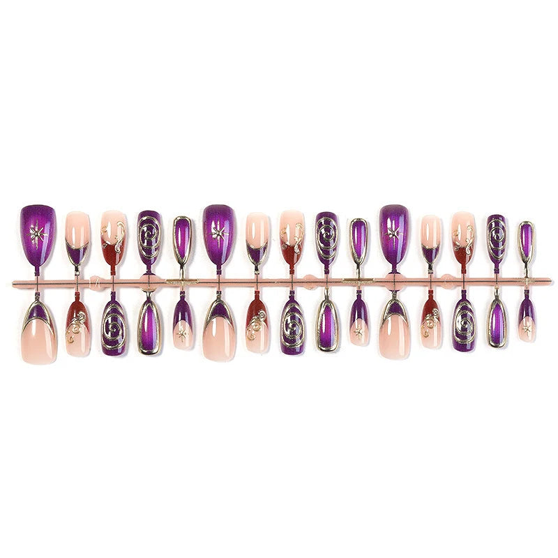 Press-On Nail Set Purple & Nude 30 Pieces