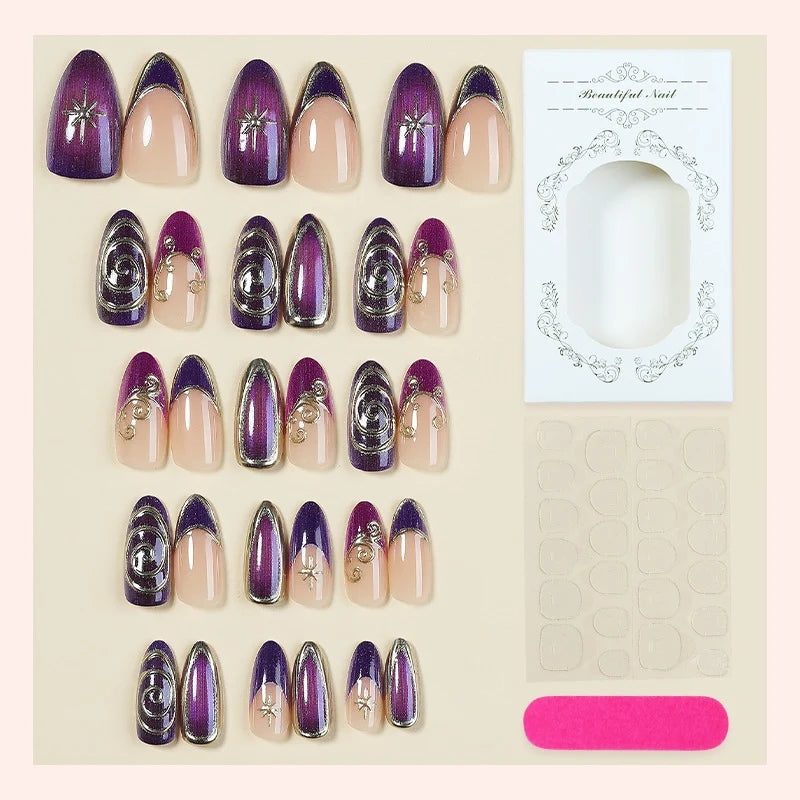 Press-On Nail Set Purple & Nude 30 Pieces