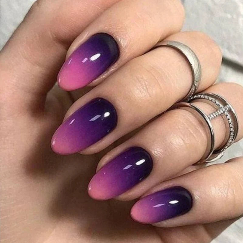 Press-On Nail Set Purple-Pink Ombre 24-Piece Reusable