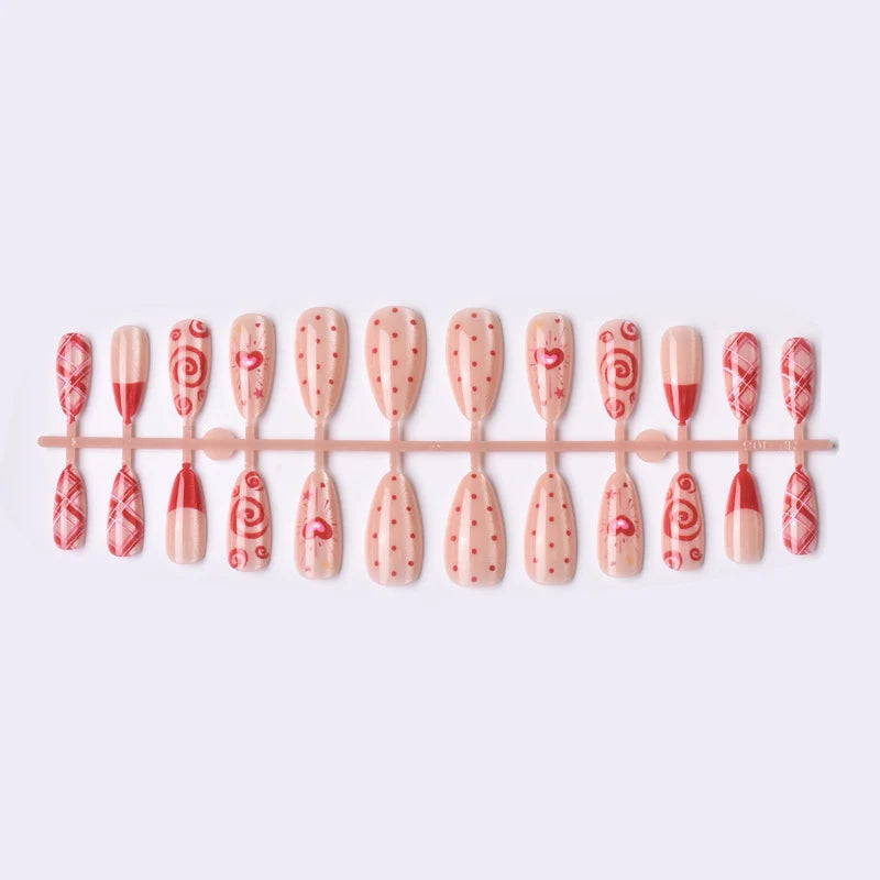 Press-On Nail Set Quick-Apply Heart & Swirl
