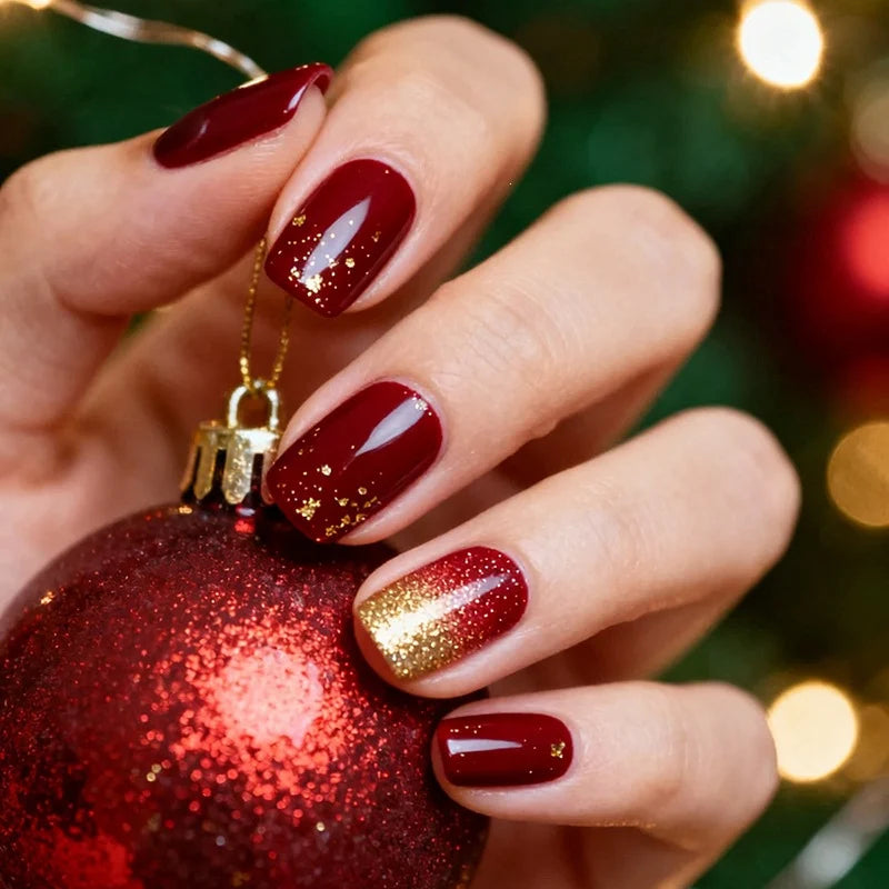 Press-On Nail Set Red Glitter Self-Adhesive Multiple Sizes