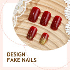Press-On Nail Set Red Glitter Self-Adhesive Multiple Sizes