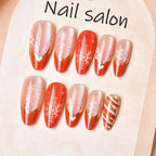 Press-On Nail Set Red & Gold Snowflake Easy Application