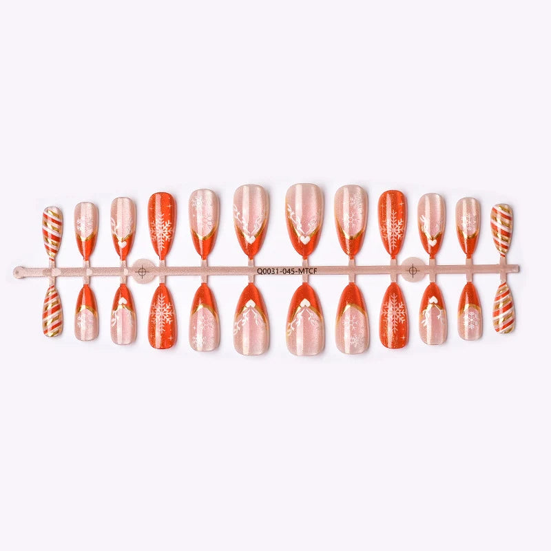 Press-On Nail Set Red & Gold Snowflake Easy Application